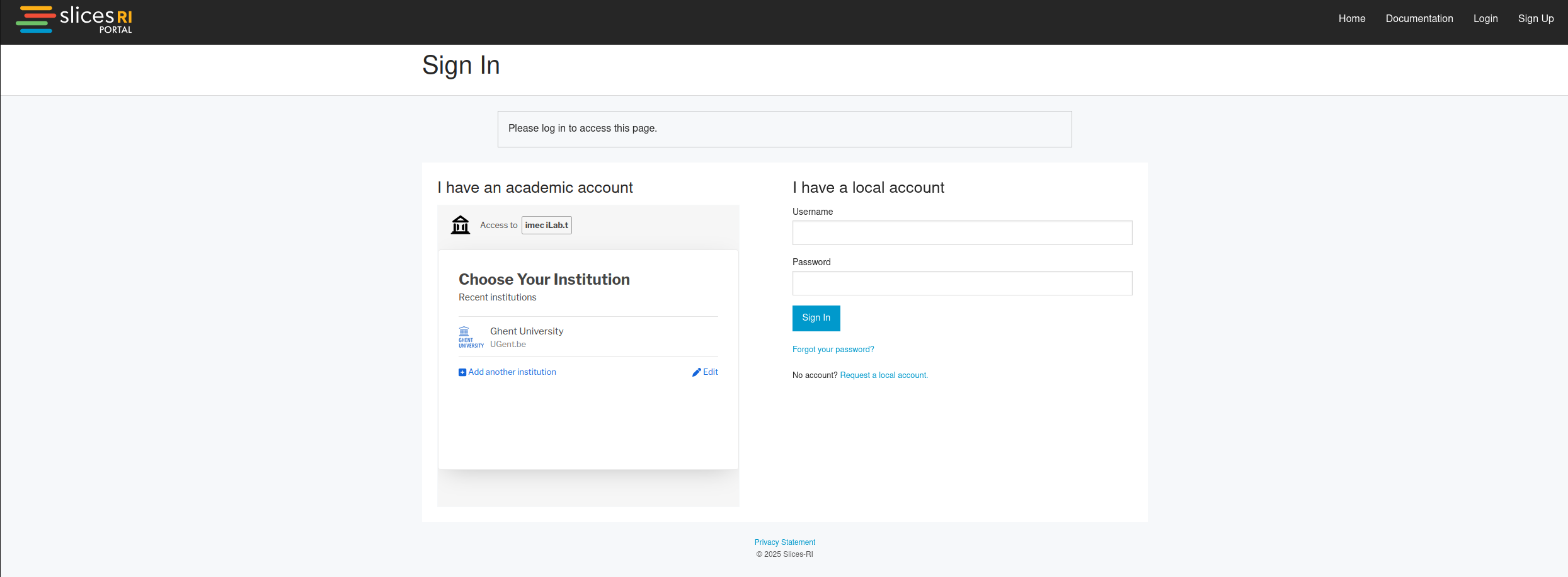 screenshot of the Fed4FIRE access portal