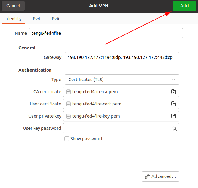 screenshot of add VPN setting