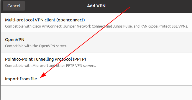 screenshot of import from file settings